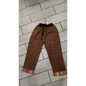 Rhea Brown Boho Comfy Pants w/ Colorful Woven Trim – Size S (NWT)